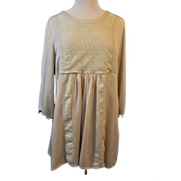 Umgee Tops - Umgee Tunic Top Size Large L Boho Babydoll Lace Lined 3/4 Sleeve Cotton Blend